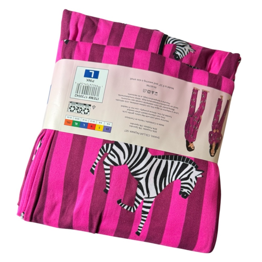 Room Service Pink Zebra Print Pajama Set Notch Collar Top - Picture 8 of 9